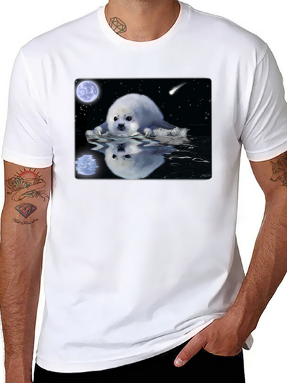Seal Moon Reflection Graphic Tee - Black Cotton T-Shirt