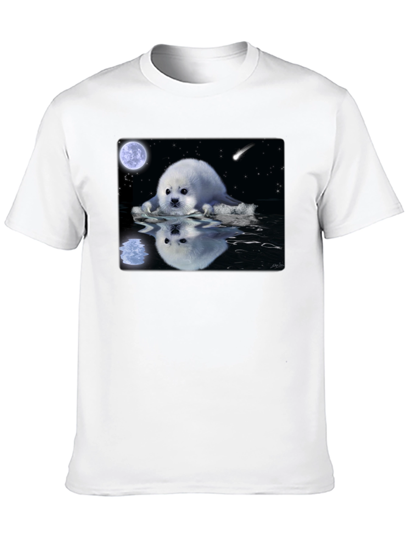 Seal Moon Reflection Graphic Tee - Black Cotton T-Shirt