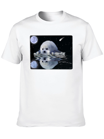 Seal Moon Reflection Graphic Tee - Black Cotton T-Shirt