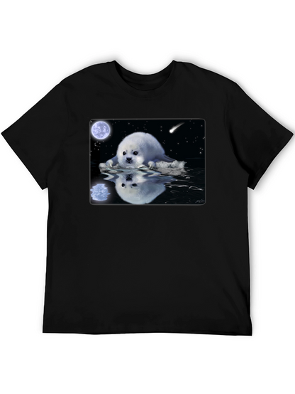 Seal Moon Reflection Graphic Tee - Black Cotton T-Shirt