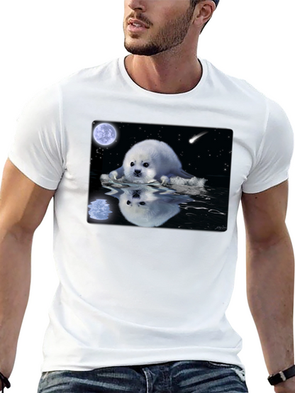 Seal Moon Reflection Graphic Tee - Black Cotton T-Shirt