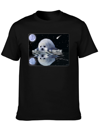 Seal Moon Reflection Graphic Tee - Black Cotton T-Shirt