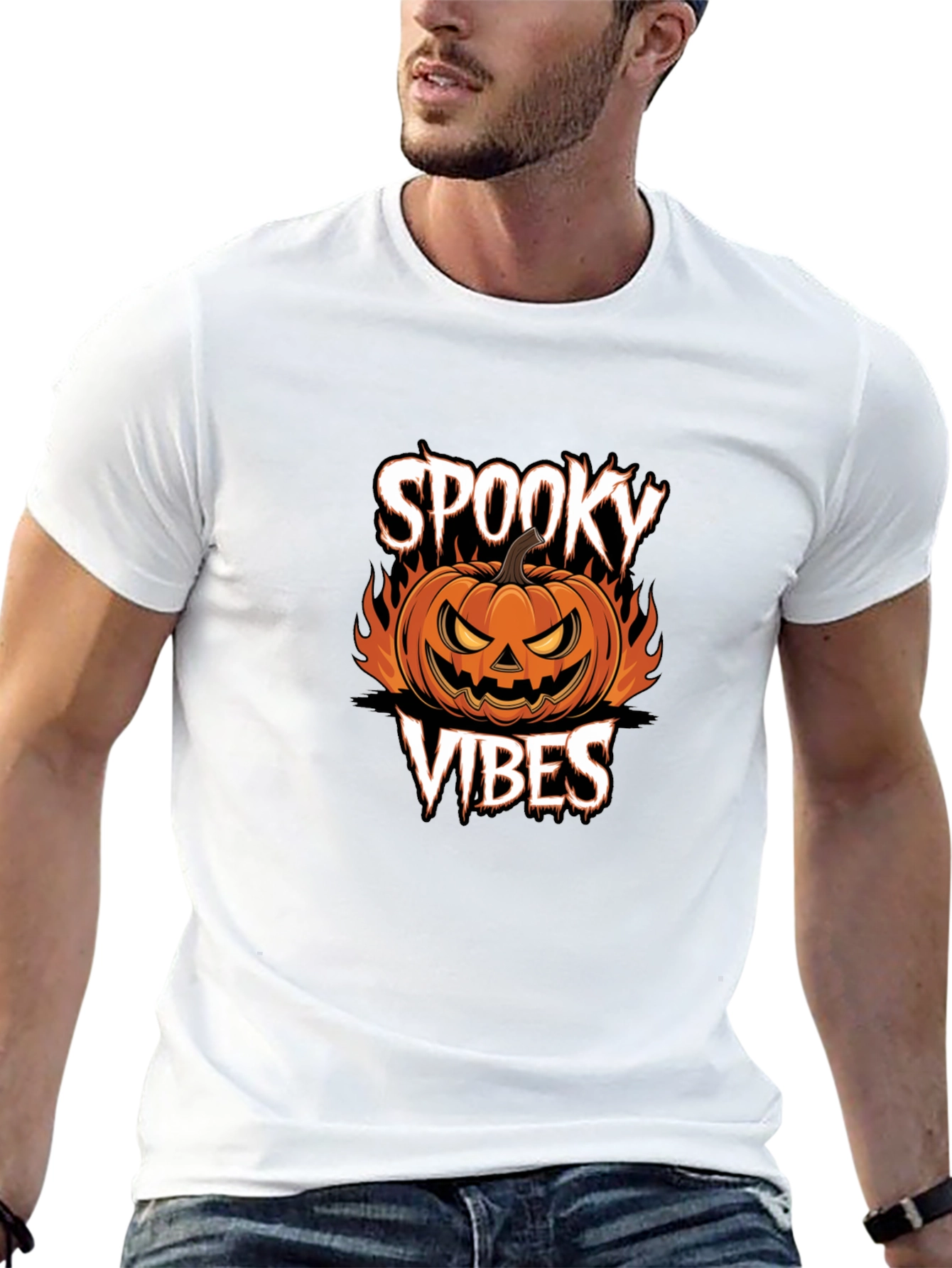 Spooky Vibes Halloween Pumpkin Graphic T-Shirt