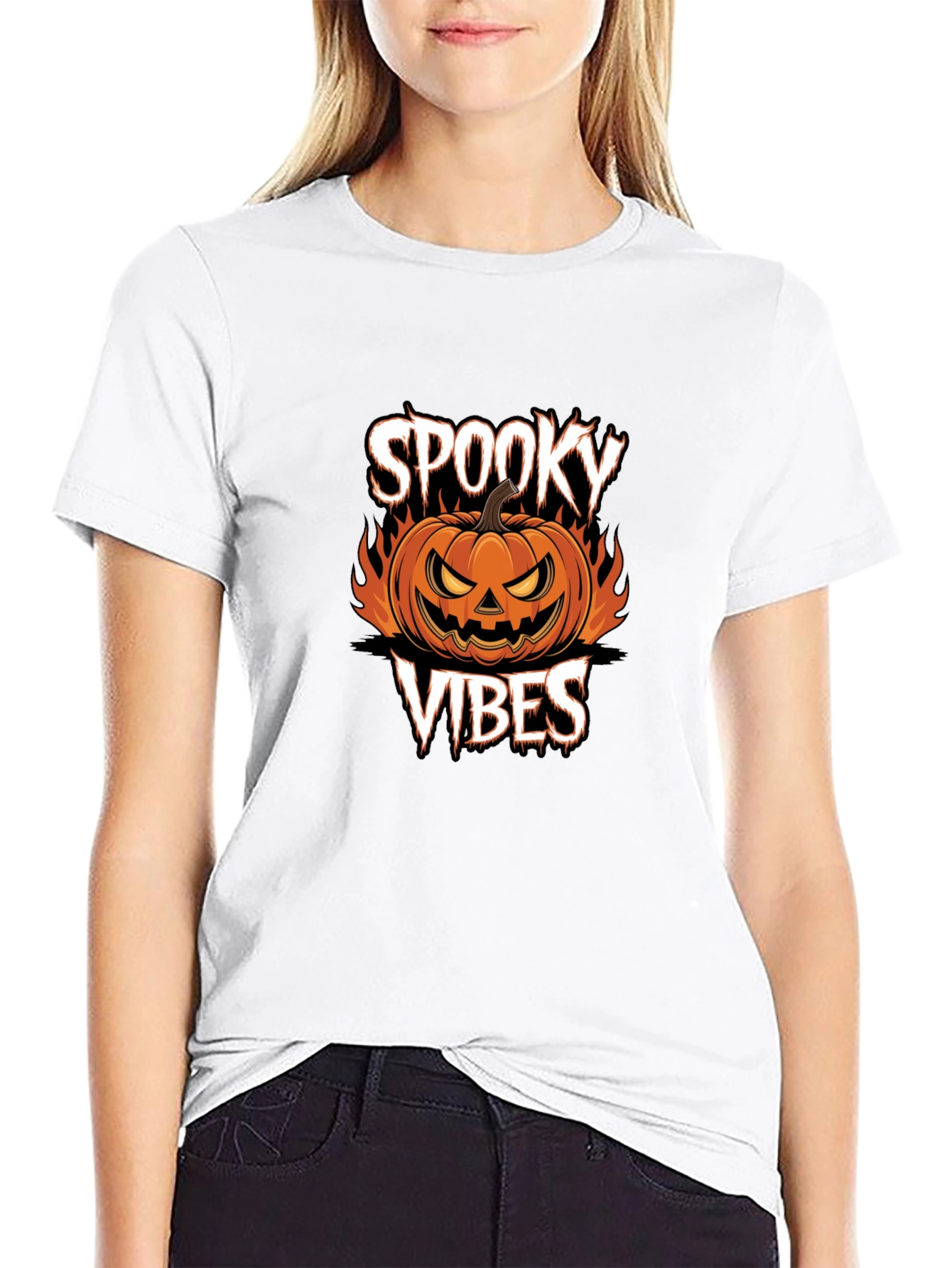 Spooky Vibes Halloween Pumpkin Graphic T-Shirt