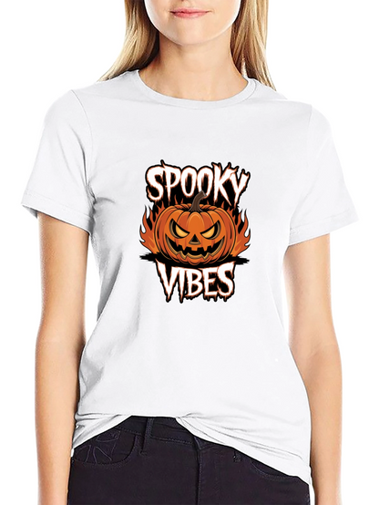 Spooky Vibes Halloween Pumpkin Graphic T-Shirt