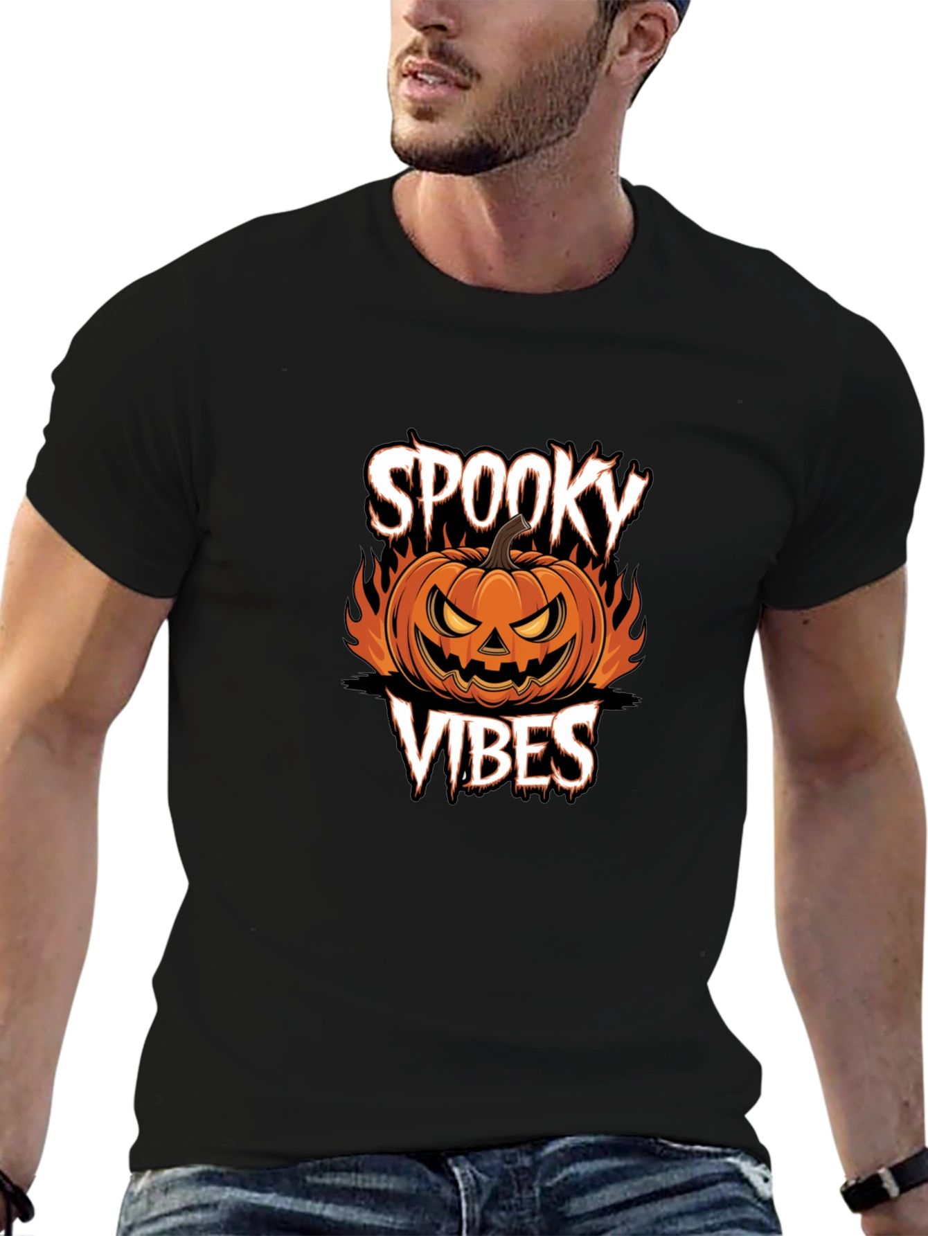 Spooky Vibes Halloween Pumpkin Graphic T-Shirt