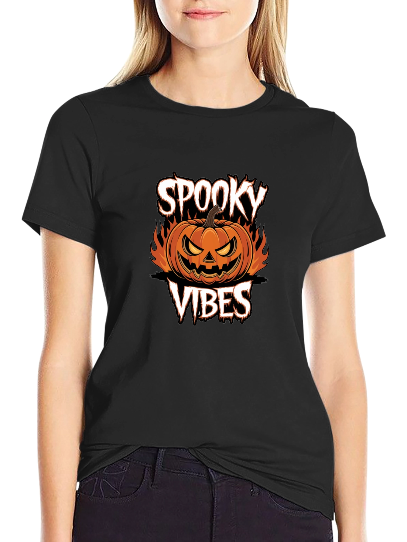 Spooky Vibes Halloween Pumpkin Graphic T-Shirt