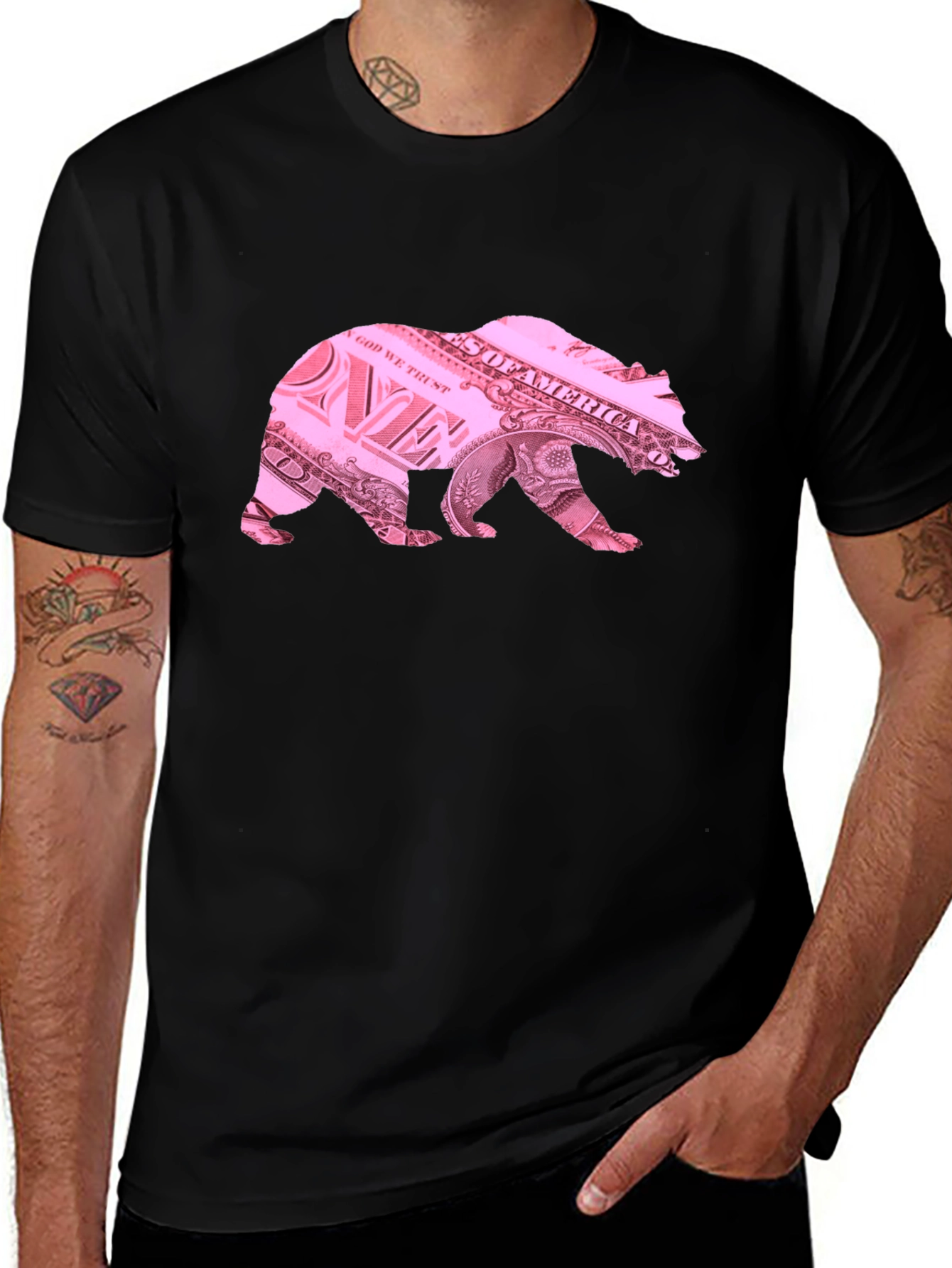 Bear Dollar Bill Graphic T-Shirt