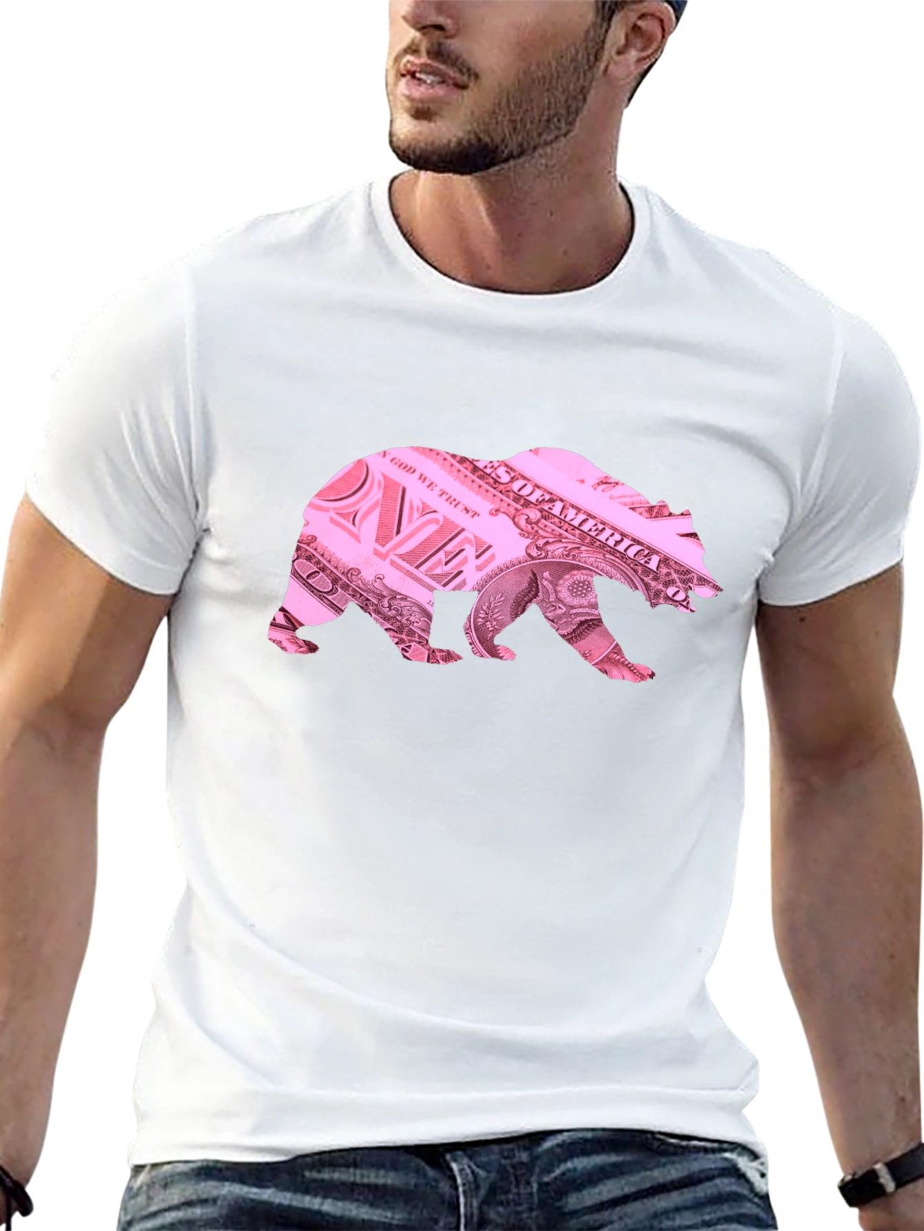 Bear Dollar Bill Graphic T-Shirt