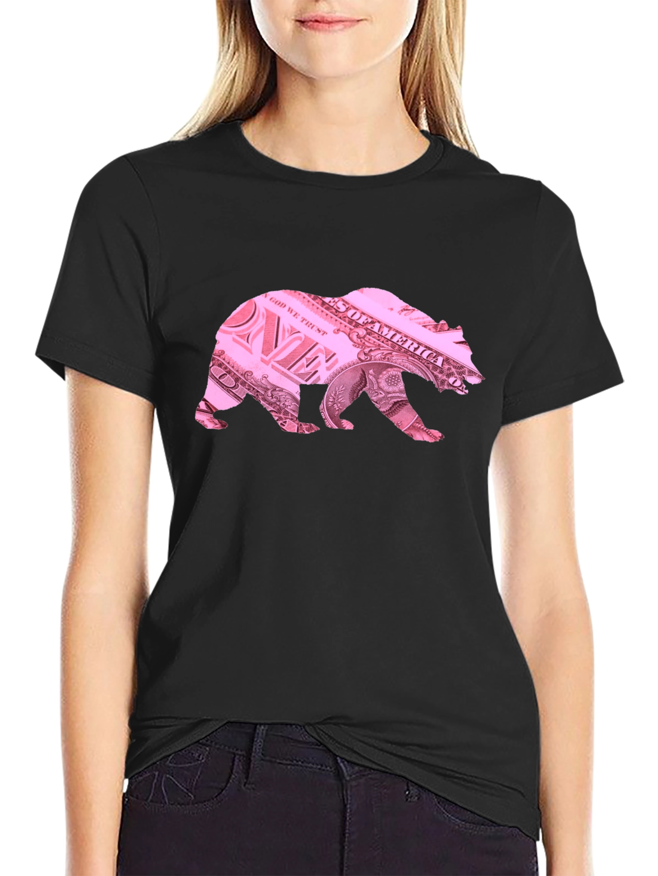 Bear Dollar Bill Graphic T-Shirt