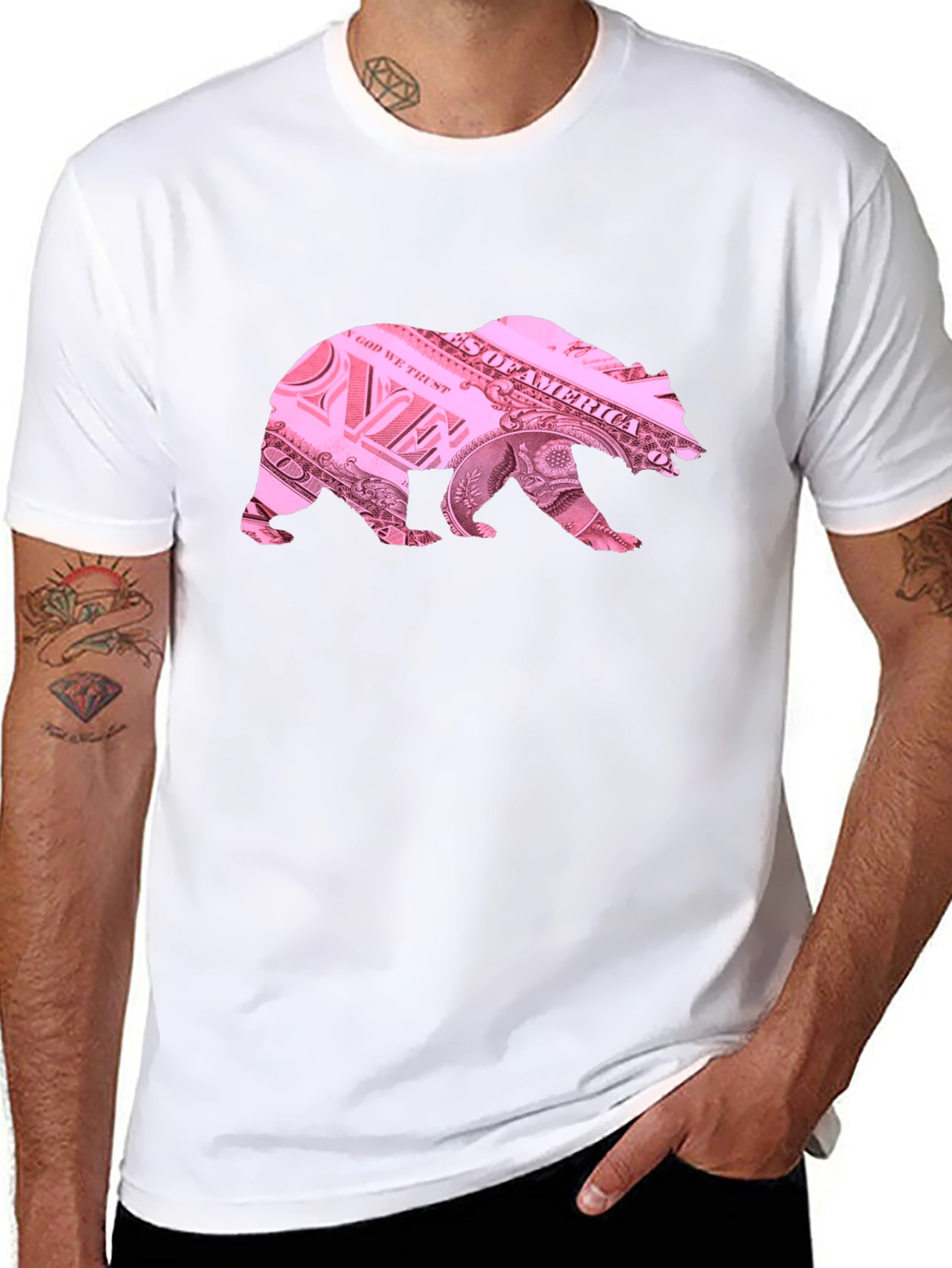 Bear Dollar Bill Graphic T-Shirt