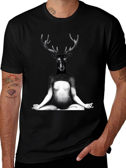 Deer Yoga Pose Graphic Tee - Unique Art T-Shirt