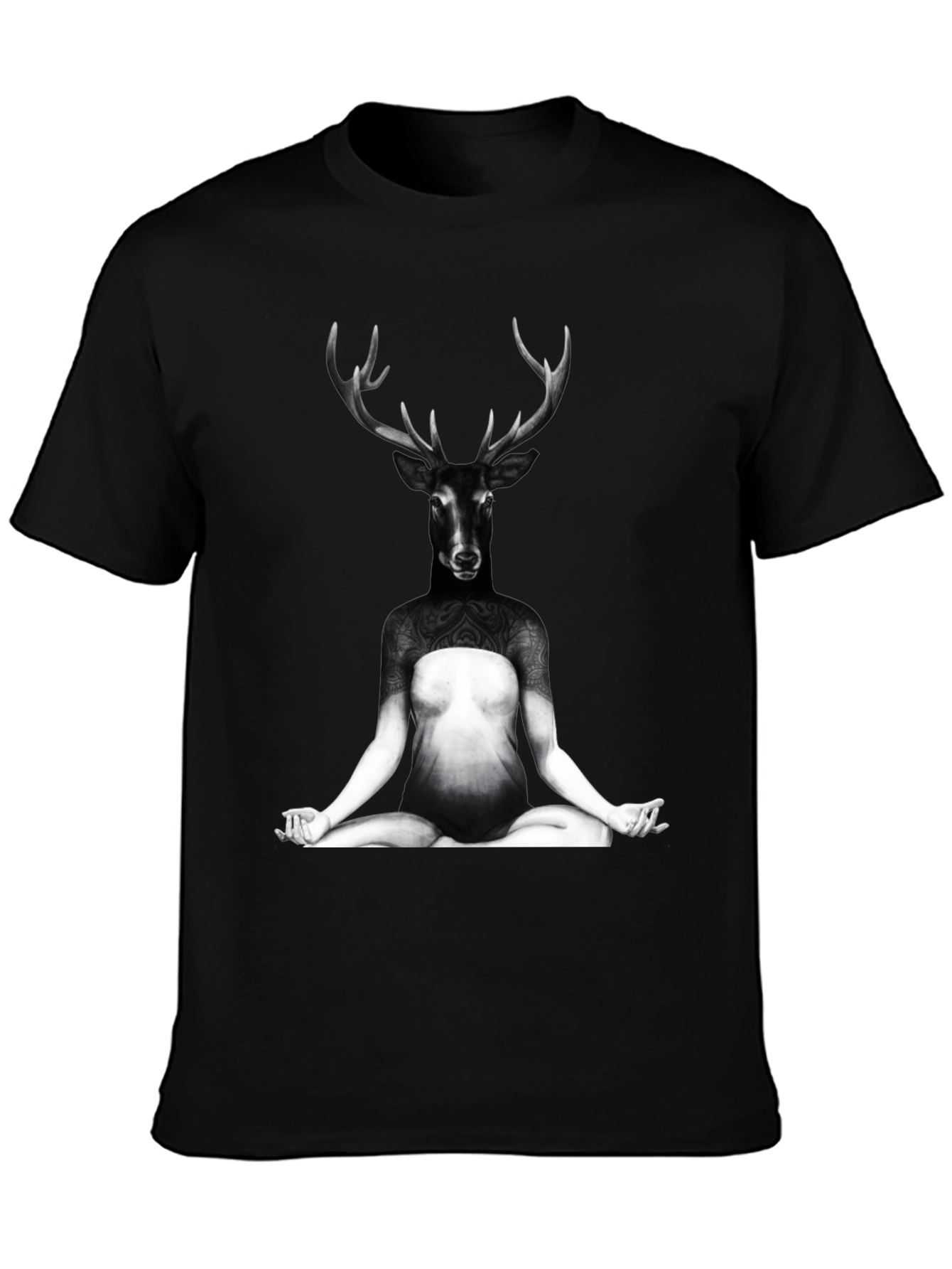 Deer Yoga Pose Graphic Tee - Unique Art T-Shirt