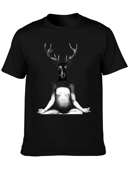 Deer Yoga Pose Graphic Tee - Unique Art T-Shirt