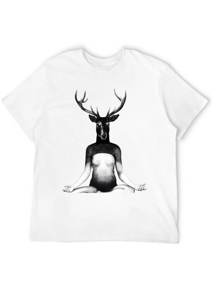 Deer Yoga Pose Graphic Tee - Unique Art T-Shirt