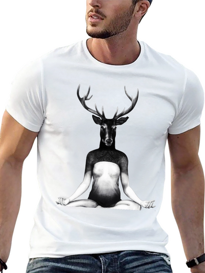 Deer Yoga Pose Graphic Tee - Unique Art T-Shirt