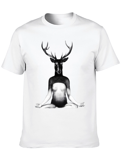 Deer Yoga Pose Graphic Tee - Unique Art T-Shirt