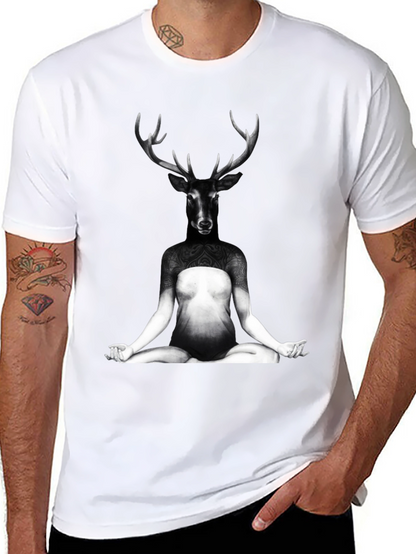Deer Yoga Pose Graphic Tee - Unique Art T-Shirt