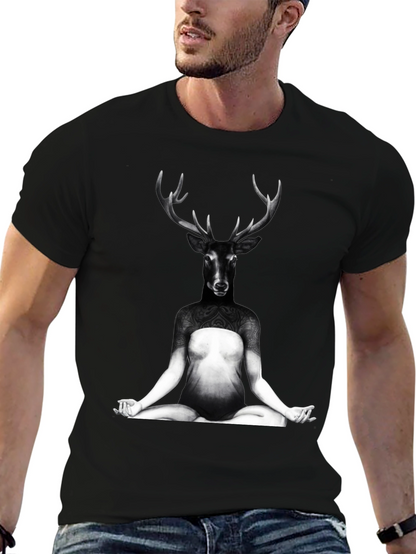 Deer Yoga Pose Graphic Tee - Unique Art T-Shirt