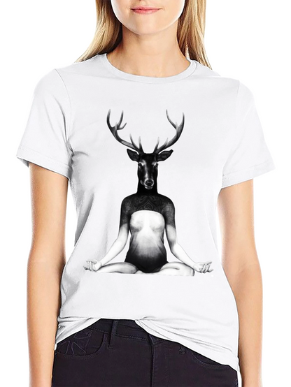 Deer Yoga Pose Graphic Tee - Unique Art T-Shirt