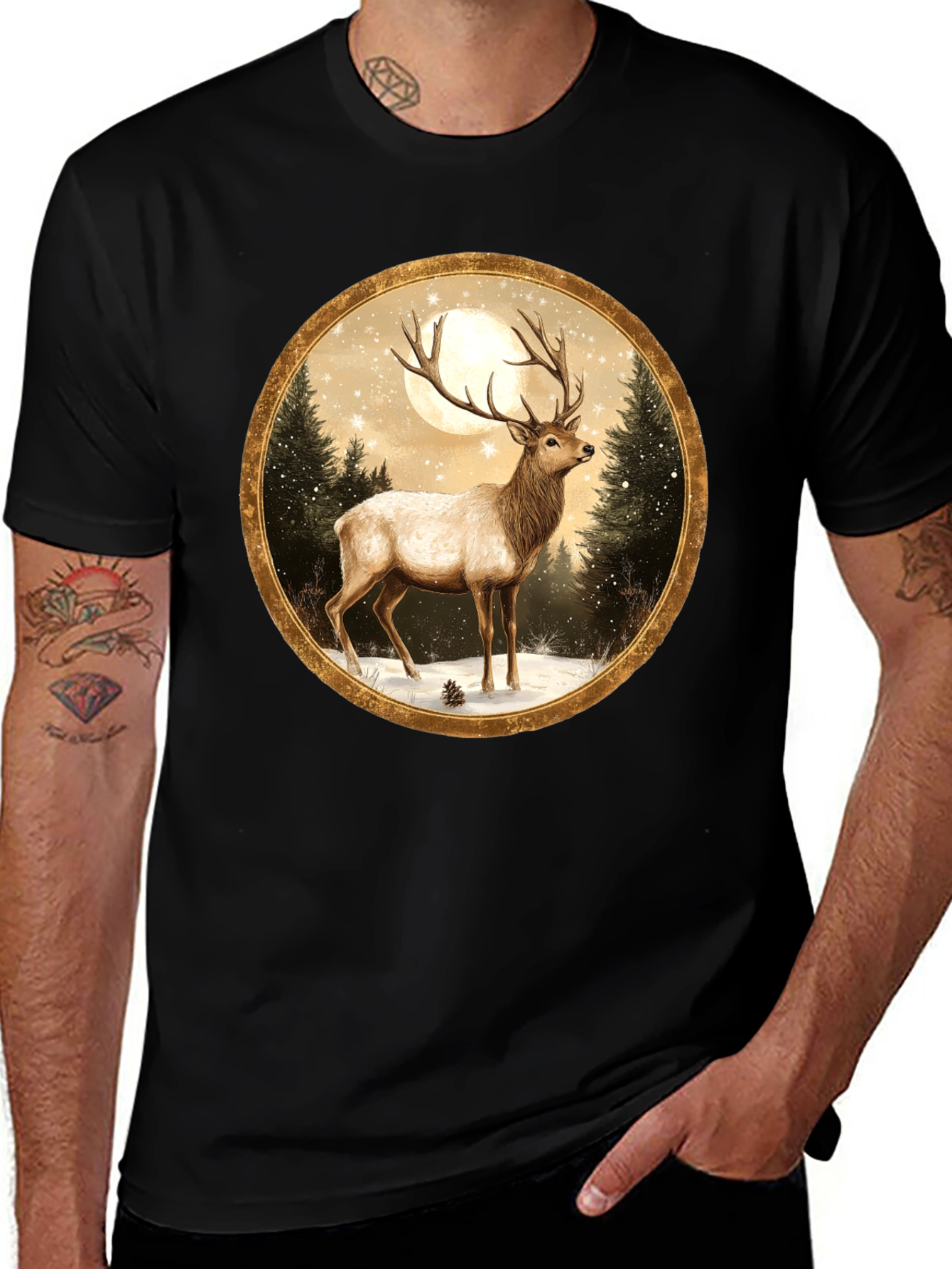 Elk Winter Scene Graphic Tee
