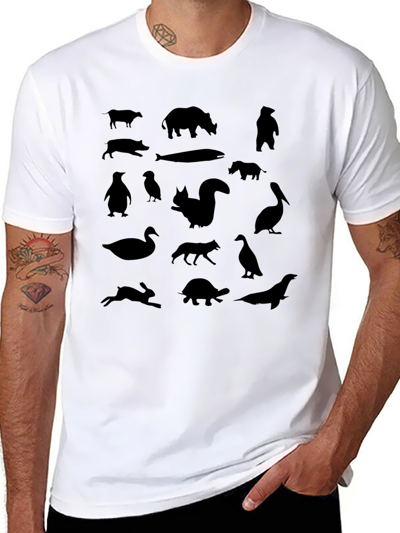 Animal Silhouettes Graphic Tee - Black Unisex Shirt