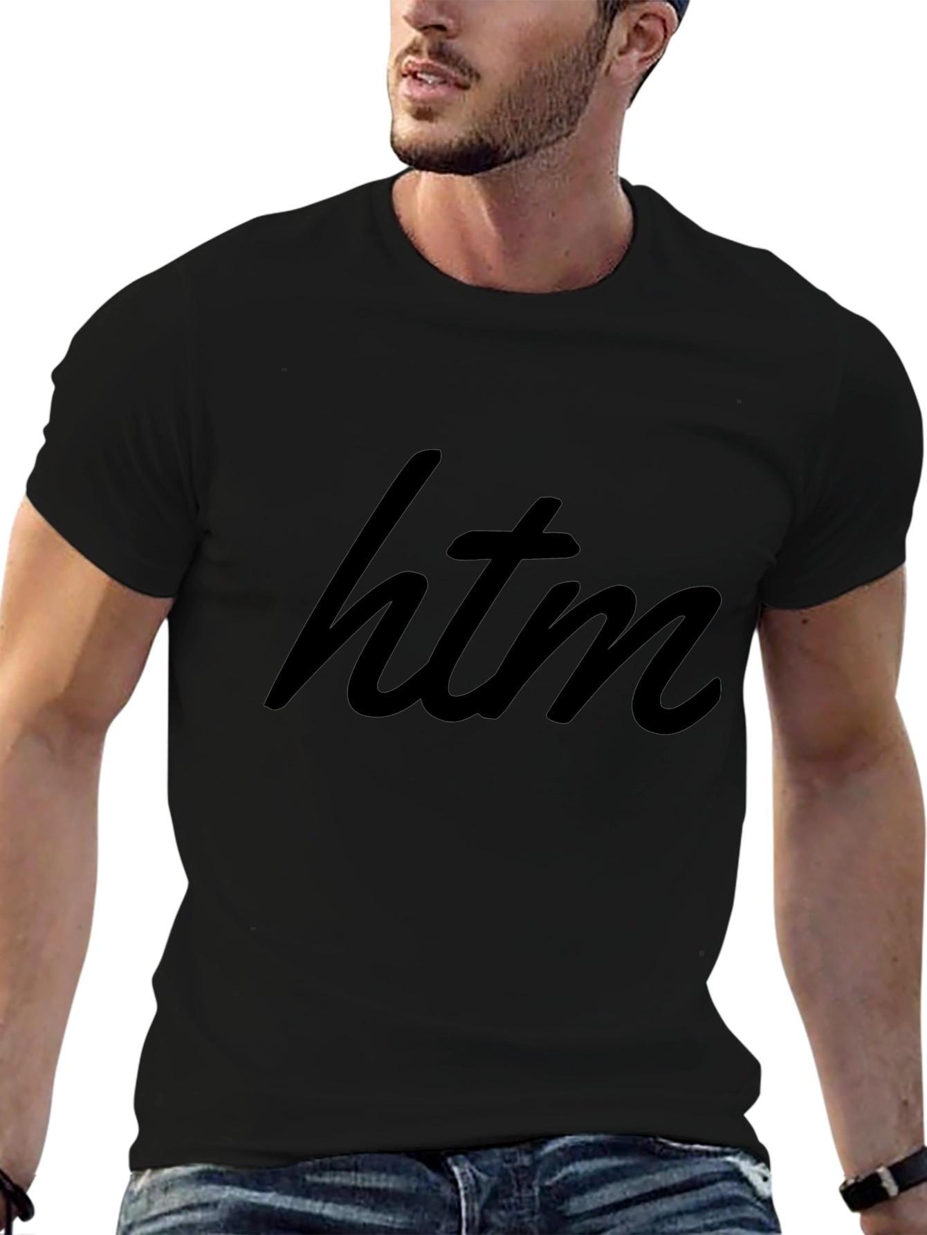 Stylish Black HTM Graphic Tee - Modern Casual Wear