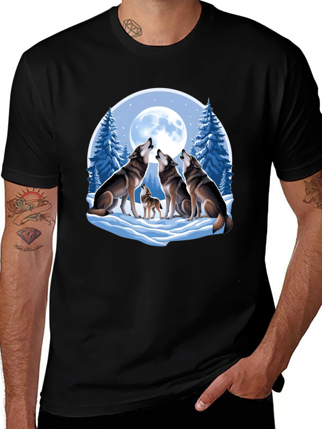 Wolf Pack Moon Graphic Tee - Black