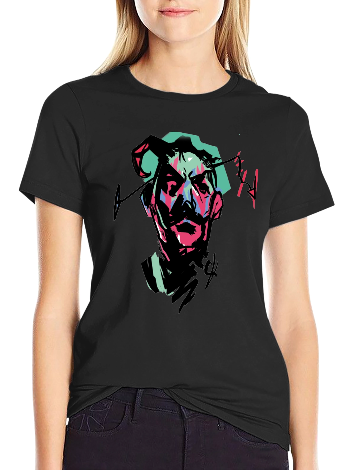 Abstract Portrait Graphic Tee - Black