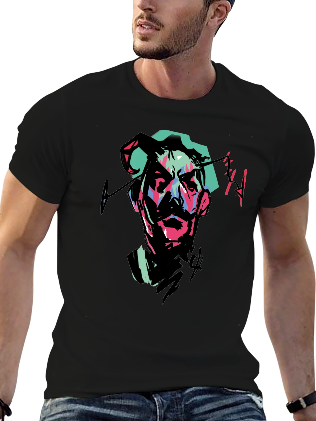Abstract Portrait Graphic Tee - Black