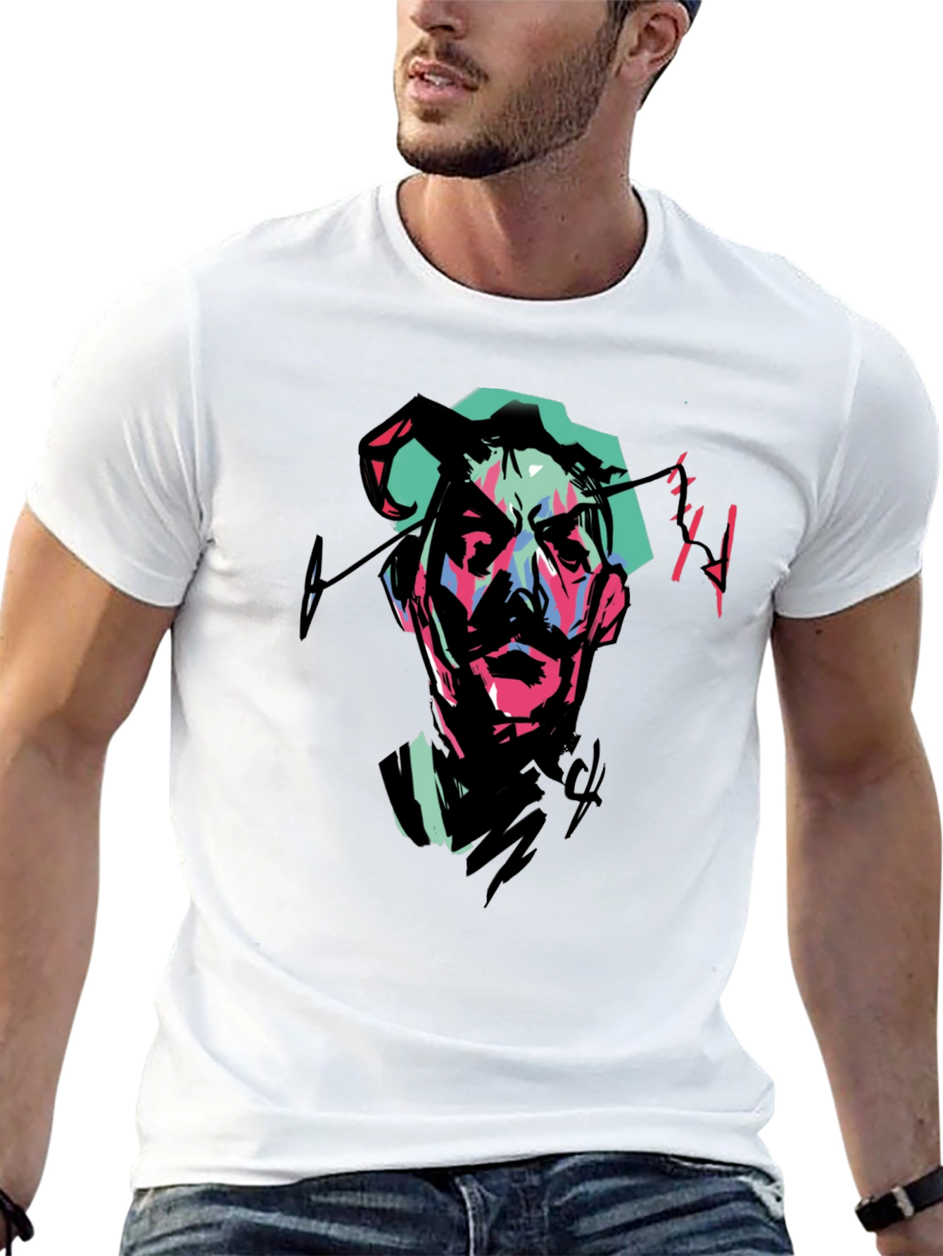 Abstract Portrait Graphic Tee - Black