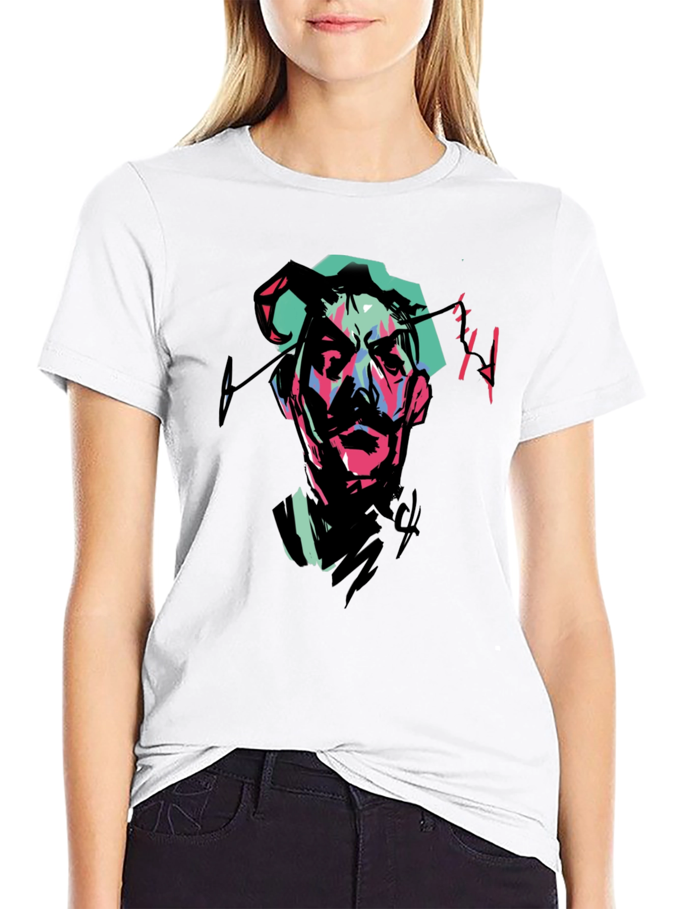Abstract Portrait Graphic Tee - Black