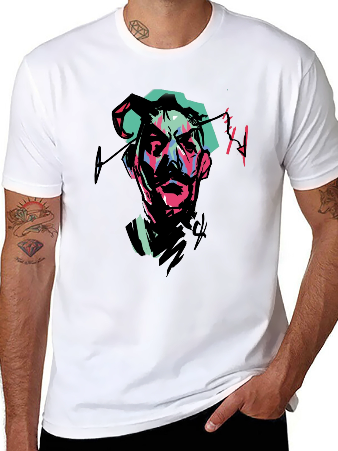 Abstract Portrait Graphic Tee - Black