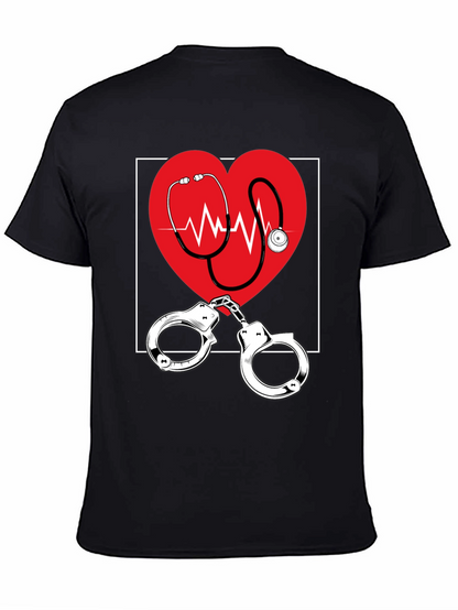 Medical Love T-Shirt - Heartbeat Stethoscope & Handcuffs Design