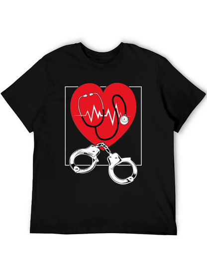 Medical Love T-Shirt - Heartbeat Stethoscope & Handcuffs Design