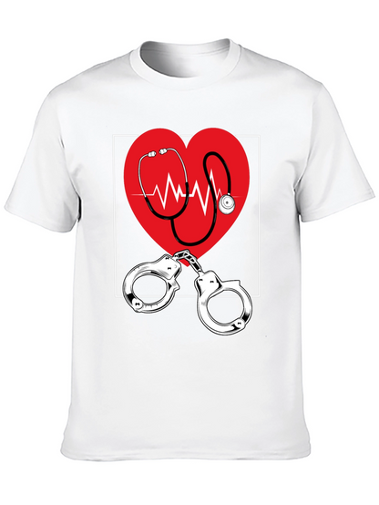 Medical Love T-Shirt - Heartbeat Stethoscope & Handcuffs Design