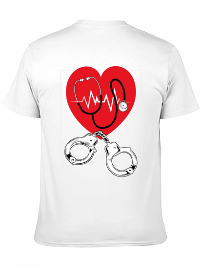 Medical Love T-Shirt - Heartbeat Stethoscope & Handcuffs Design