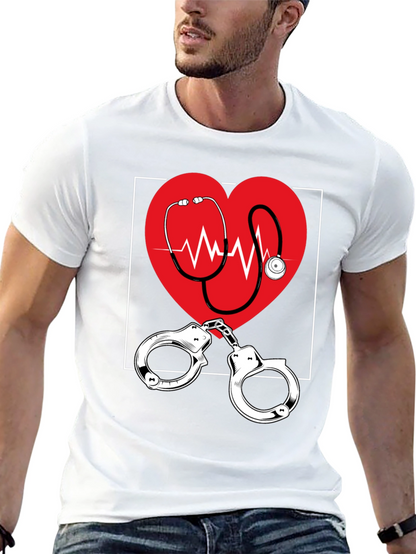 Medical Love T-Shirt - Heartbeat Stethoscope & Handcuffs Design