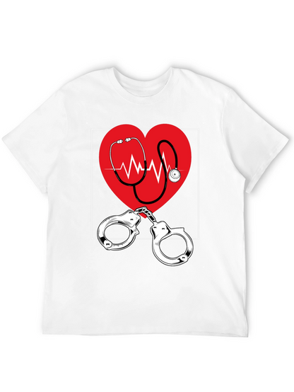 Medical Love T-Shirt - Heartbeat Stethoscope & Handcuffs Design