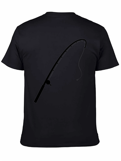 Fishing Rod Graphic Tee - Black Cotton T-Shirt