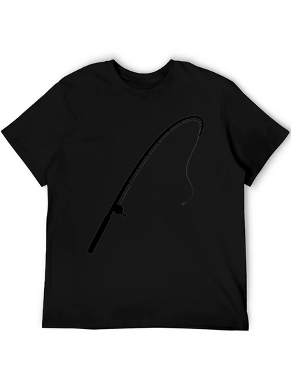 Fishing Rod Graphic Tee - Black Cotton T-Shirt
