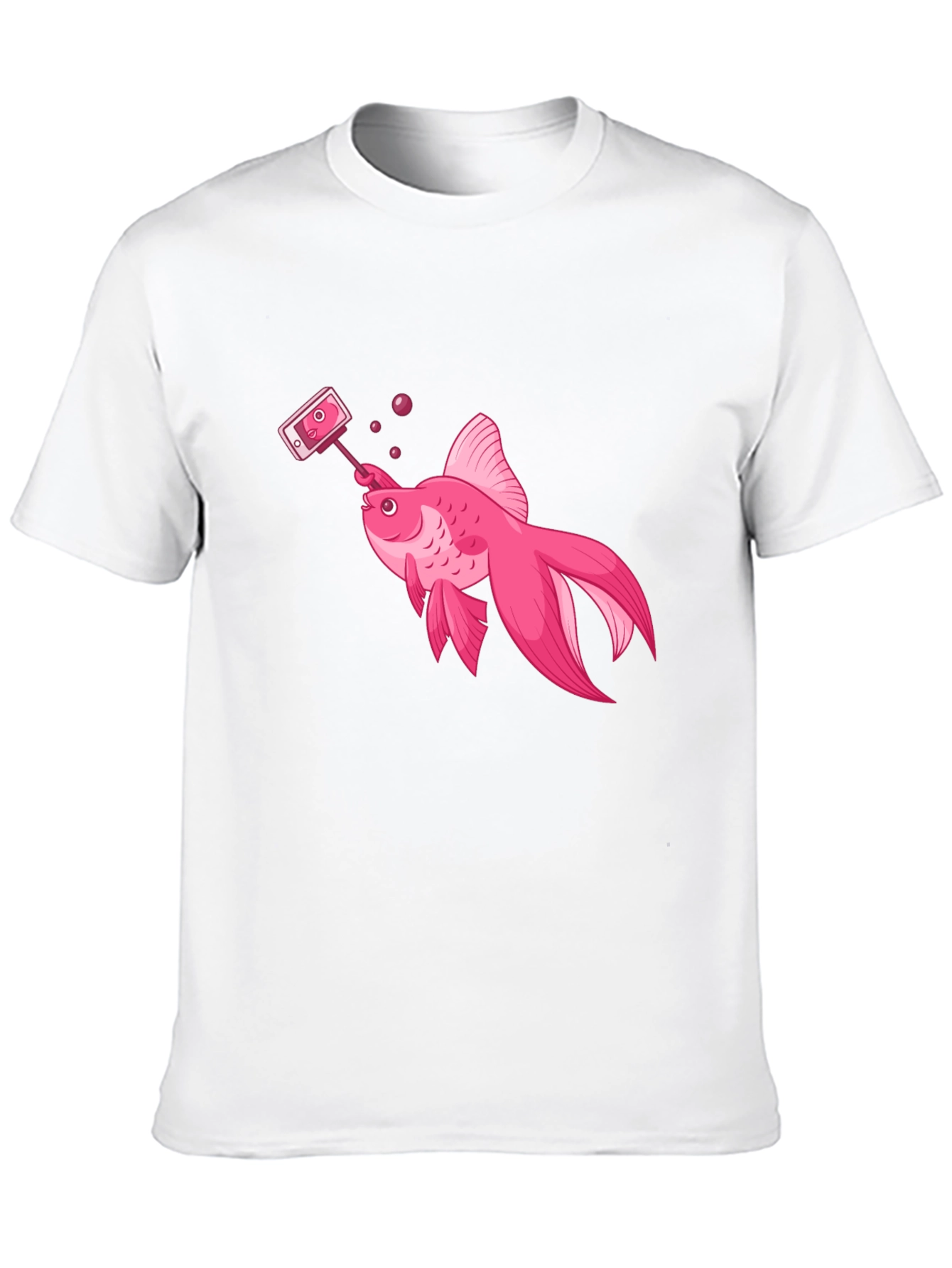 Pink Goldfish Taking Selfie Black T-Shirt