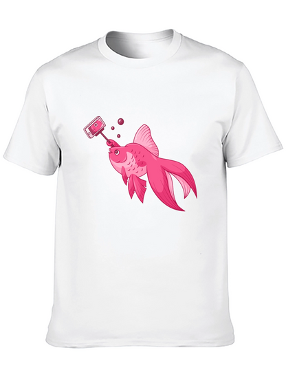 Pink Goldfish Taking Selfie Black T-Shirt