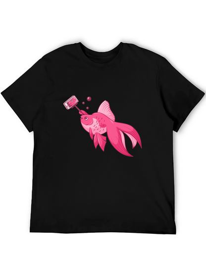 Pink Goldfish Taking Selfie Black T-Shirt