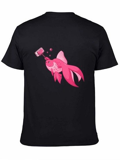 Pink Goldfish Taking Selfie Black T-Shirt