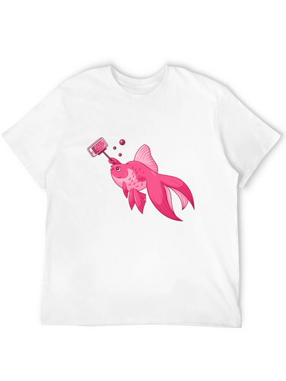 Pink Goldfish Taking Selfie Black T-Shirt