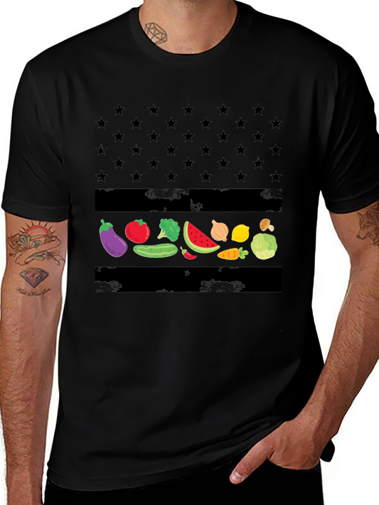 Vegan American Flag T-Shirt - Star & Veggie Design