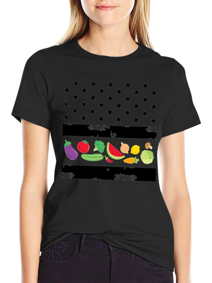 Vegan American Flag T-Shirt - Star & Veggie Design