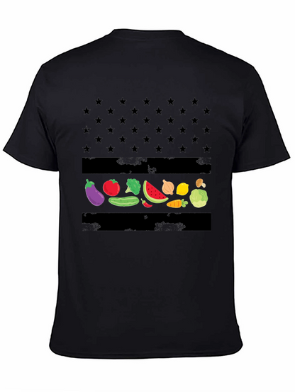 Vegan American Flag T-Shirt - Star & Veggie Design