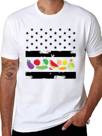 Vegan American Flag T-Shirt - Star & Veggie Design